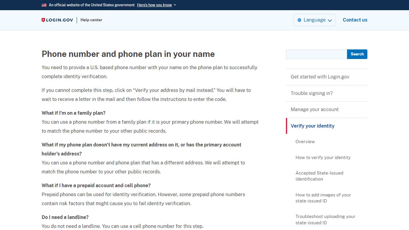 Phone number and phone plan in your name | Login.gov